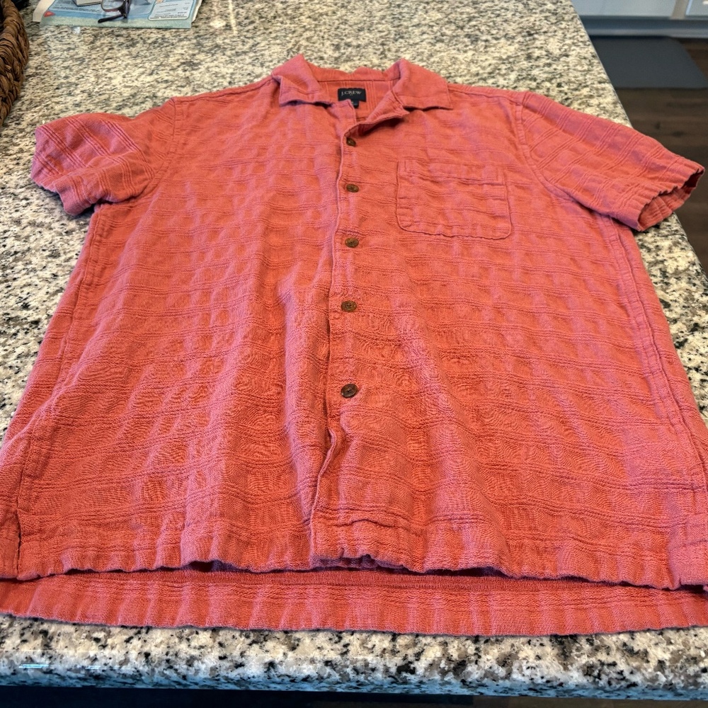 J. Crew Factory Short-sleeve textured camp shirt Burnished Barn - Small